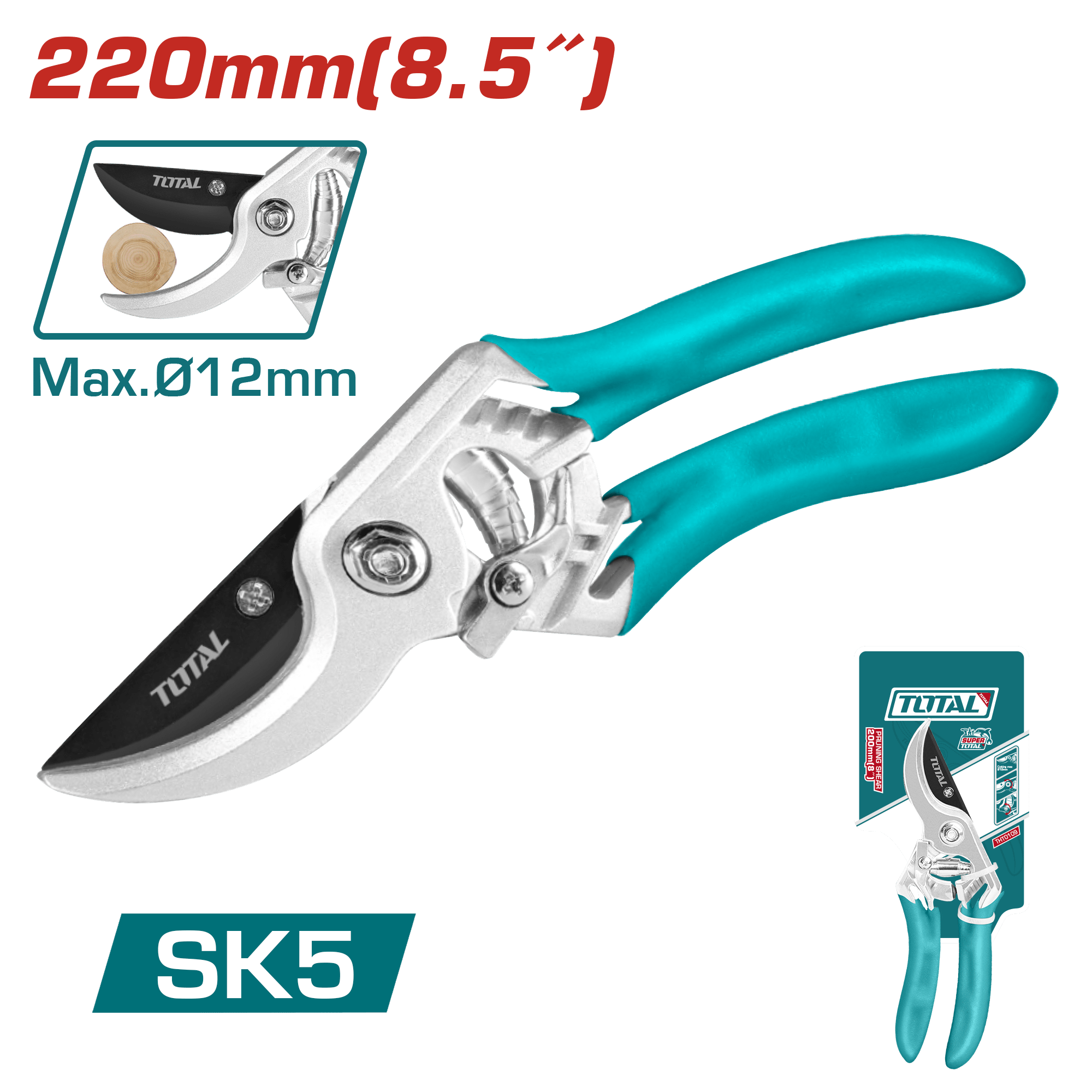 TIJERA PODAR RAMAS 220MM CORTE MAX:12MM SK5 INDUSTRIAL