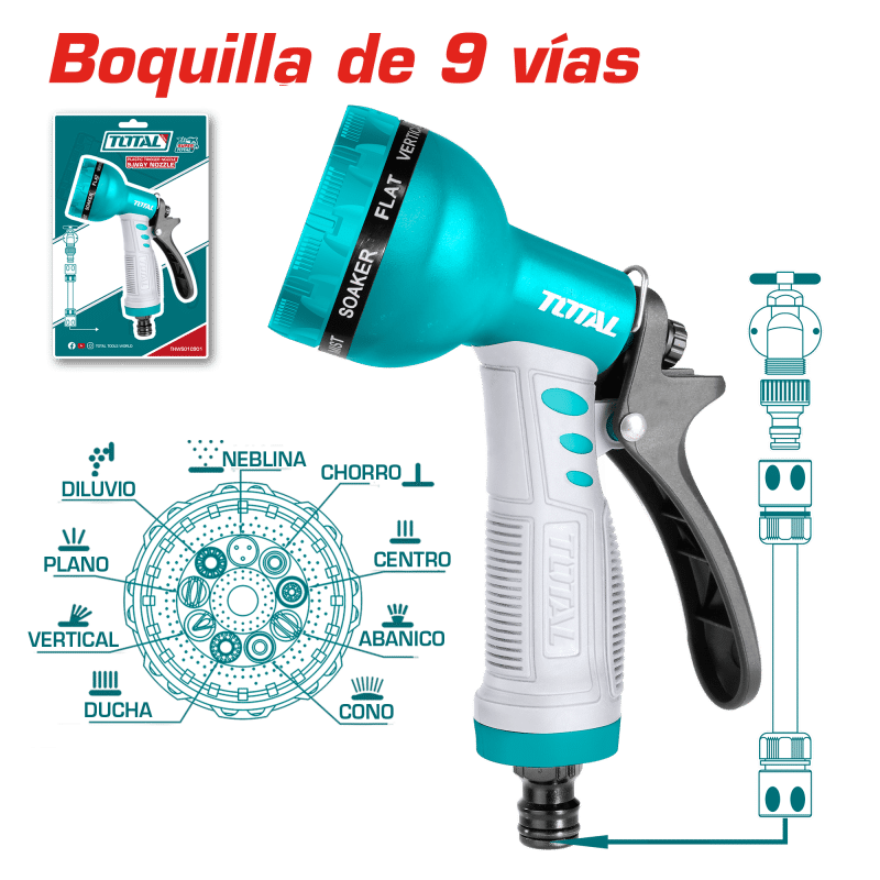 PISTOLA DE AGUA 9 PATRONES TPR AGARRE SUAVE