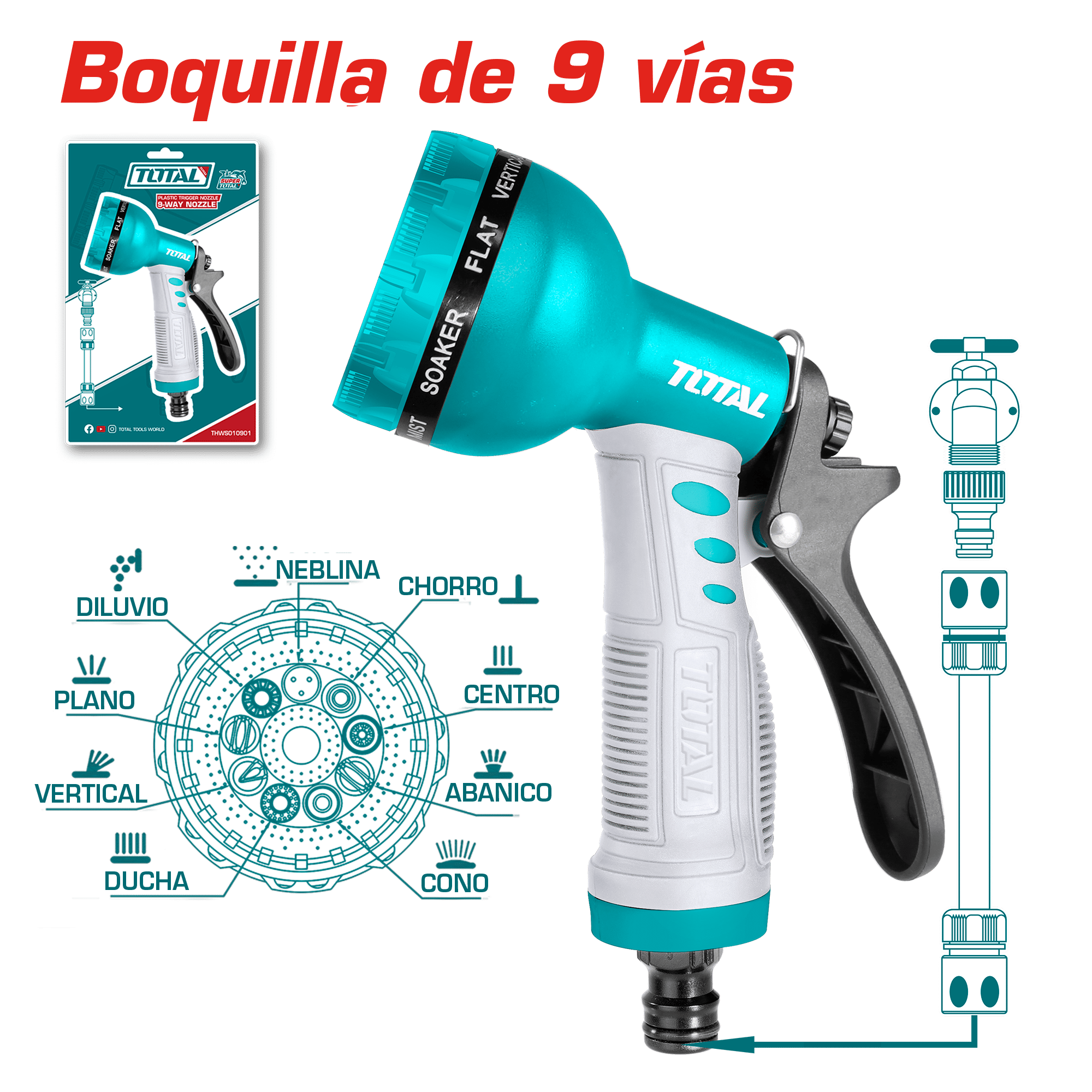 PISTOLA DE AGUA 9 PATRONES TPR AGARRE SUAVE