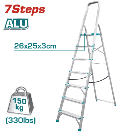 ESCALERA TIJERA ALU 7 PASOS 150KG PLAT.SUP: 26X25X3CM