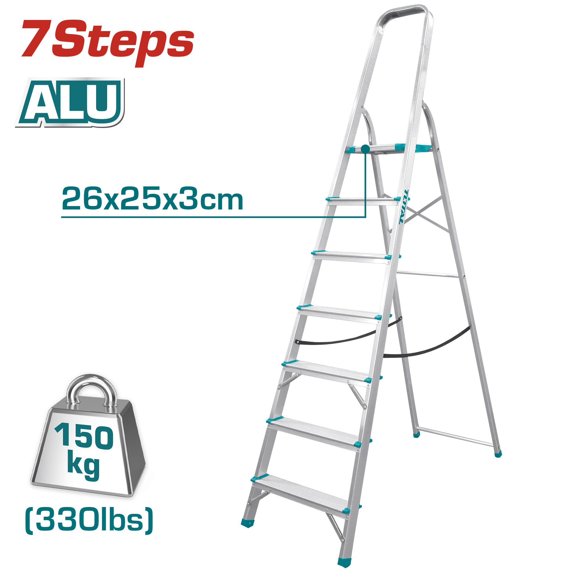 ESCALERA TIJERA ALU 7 PASOS 150KG PLAT.SUP: 26X25X3CM