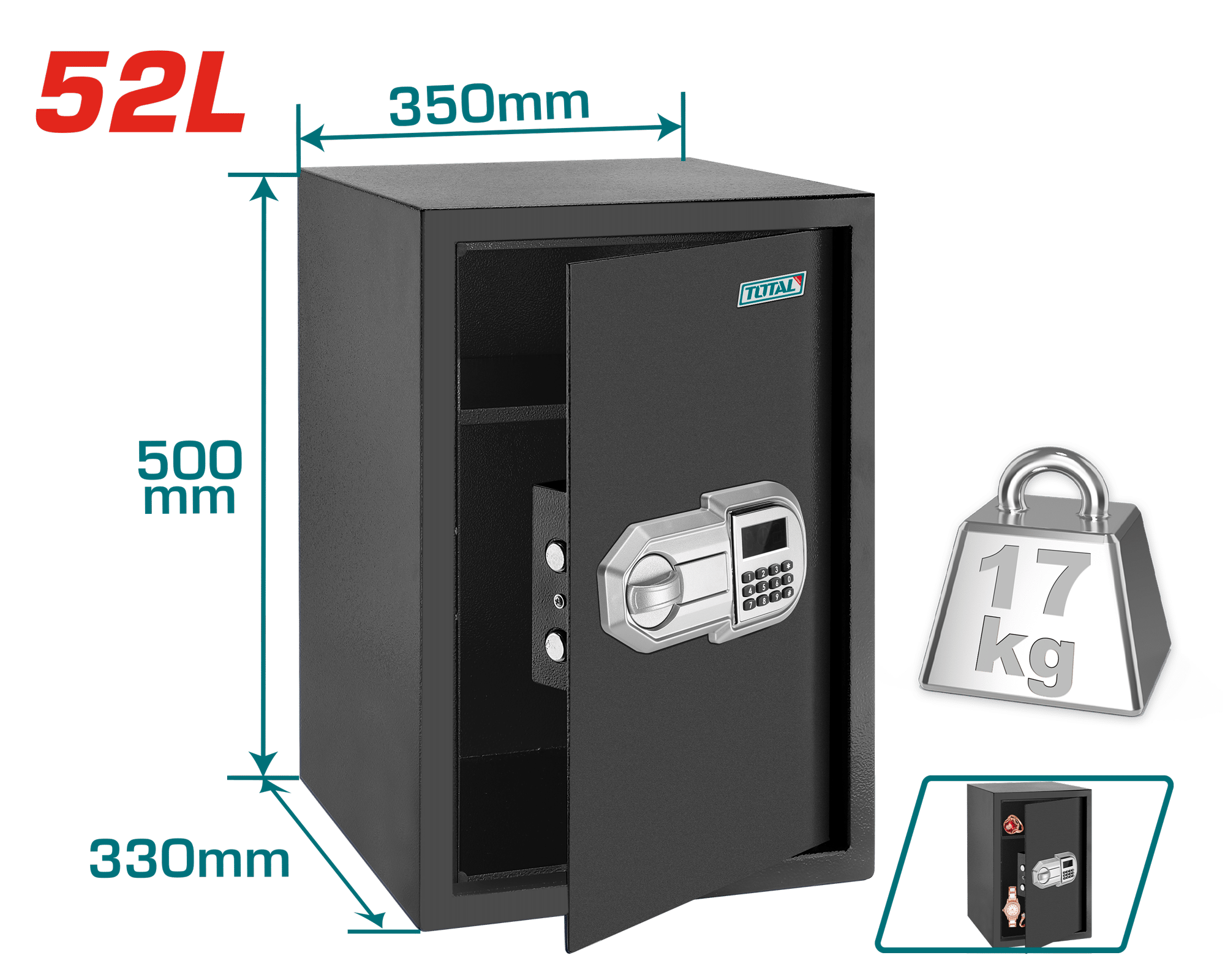 CAJA FUERTE ELECTRONICA 52L 350X330X500MM 17KG