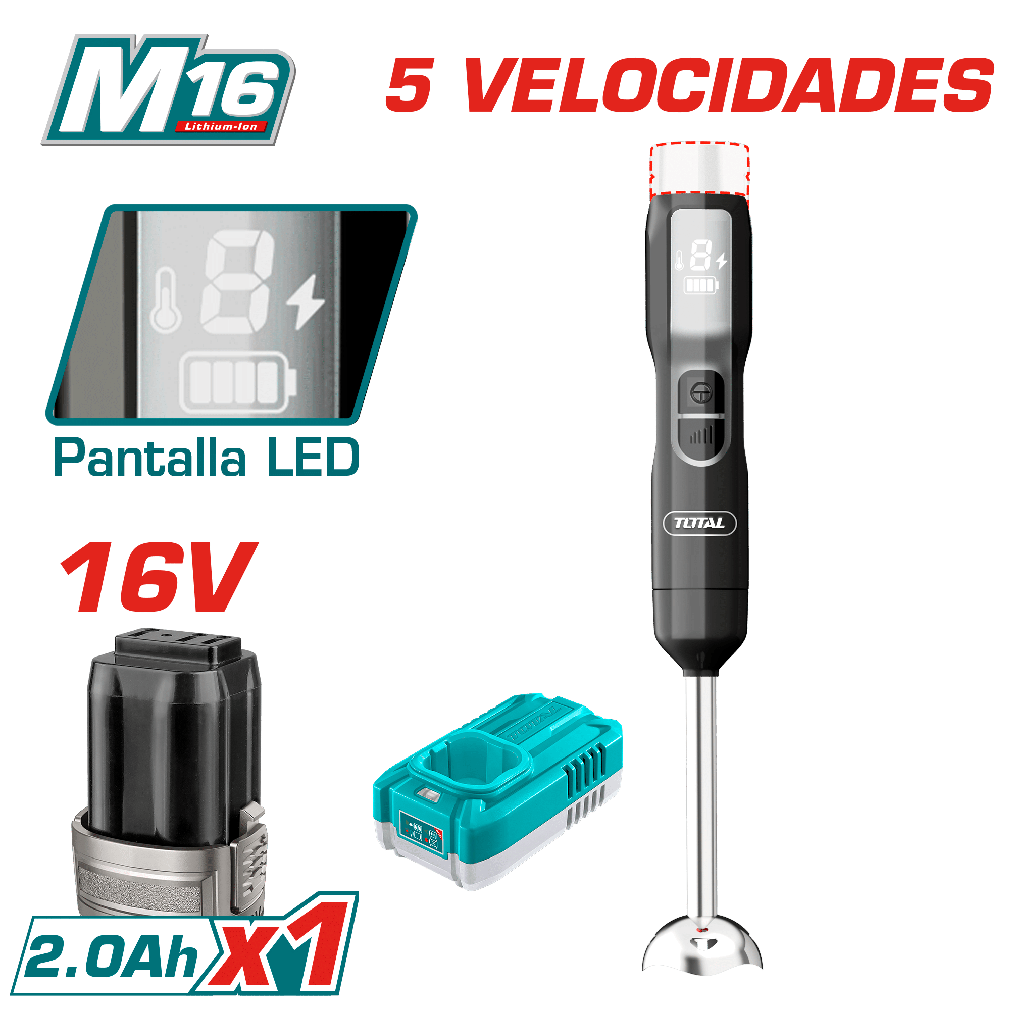 BATIDORA DE INMERSION 16V DISPLAY LED 1X2.0AH