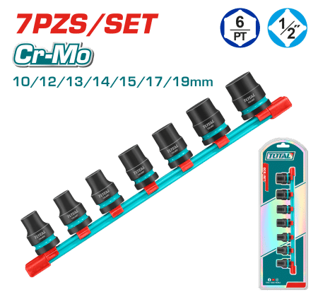 SET DADOS IMPACTO CORTO 1/2'' 10-19MM 7PCS CR-MO INDUSTRIAL
