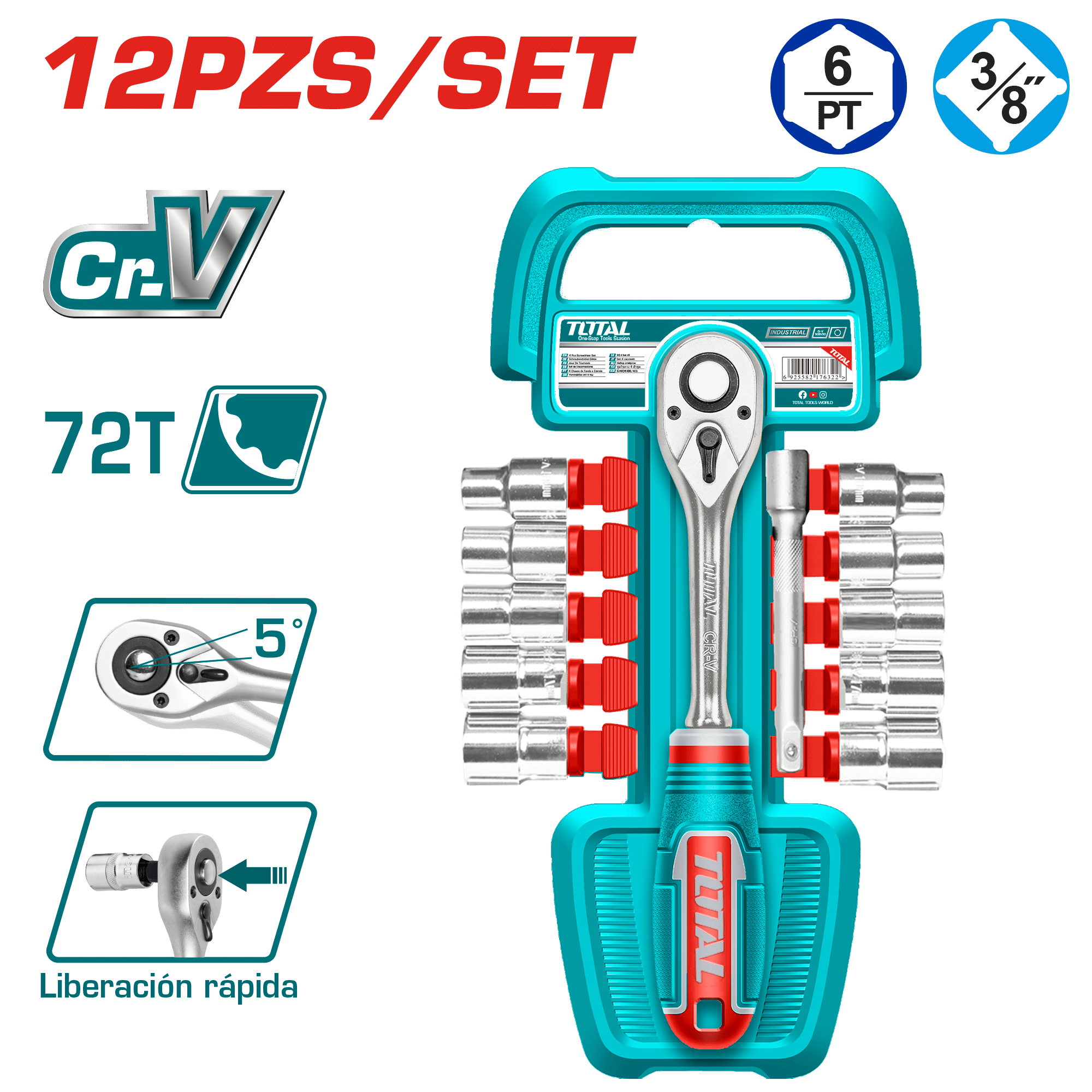SET RACHET 3/8 + SOCKET 50BV30 27PCS INDUSTRIAL