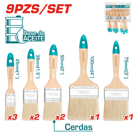 SET DE BROCHAS BASE ACEITE 25-100MM 9PCS