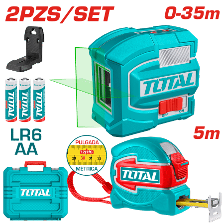 SET 2PCS CINTA METRICA 5M + NIVEL LASER 0-35M + ACC Y MALETIN INDUSTRIAL (ON TIME)