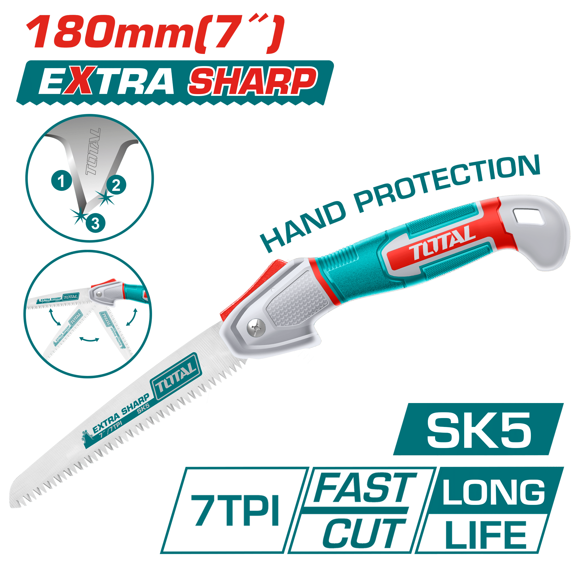 SIERRA DE MANGO RETRACTIL 180MM (7'') EXTRA FILO SK5 7TPI TRIPLE DIENTE INDUSTRIAL