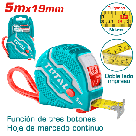 CINTA METRICA DE ACERO/ABS 3 BOTONES DOBLE LADO 5MX19MM