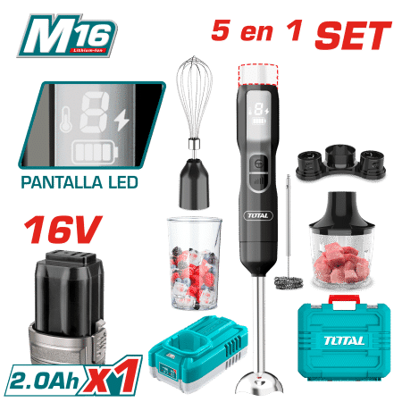 SET BATIDORA + ACCESORIOS 16V DISPLAY LED 1X2.0AH