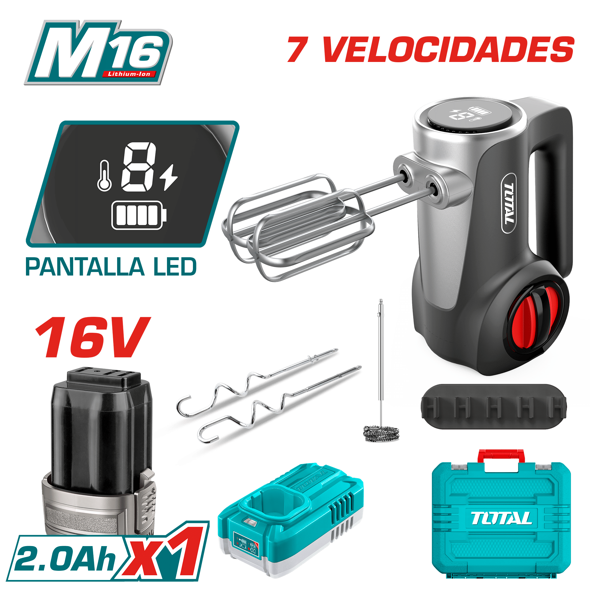 SET BATIDORA DE MANO 16V DISPLAY LED 1X2.0AH + MALETN