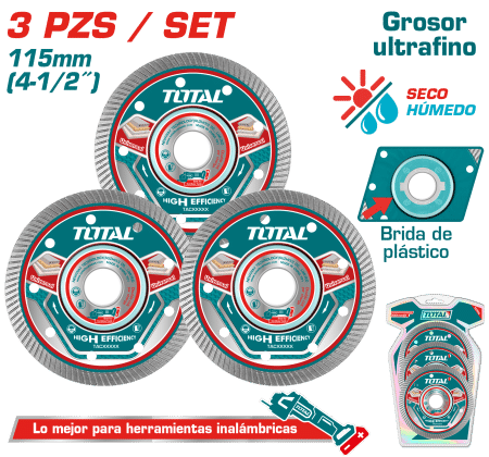 SET DISCOS DIAMANTADOS 3PCS  115MM ULTRA DELGADO IDEAL INALAMBRICOS INDUSTRIAL