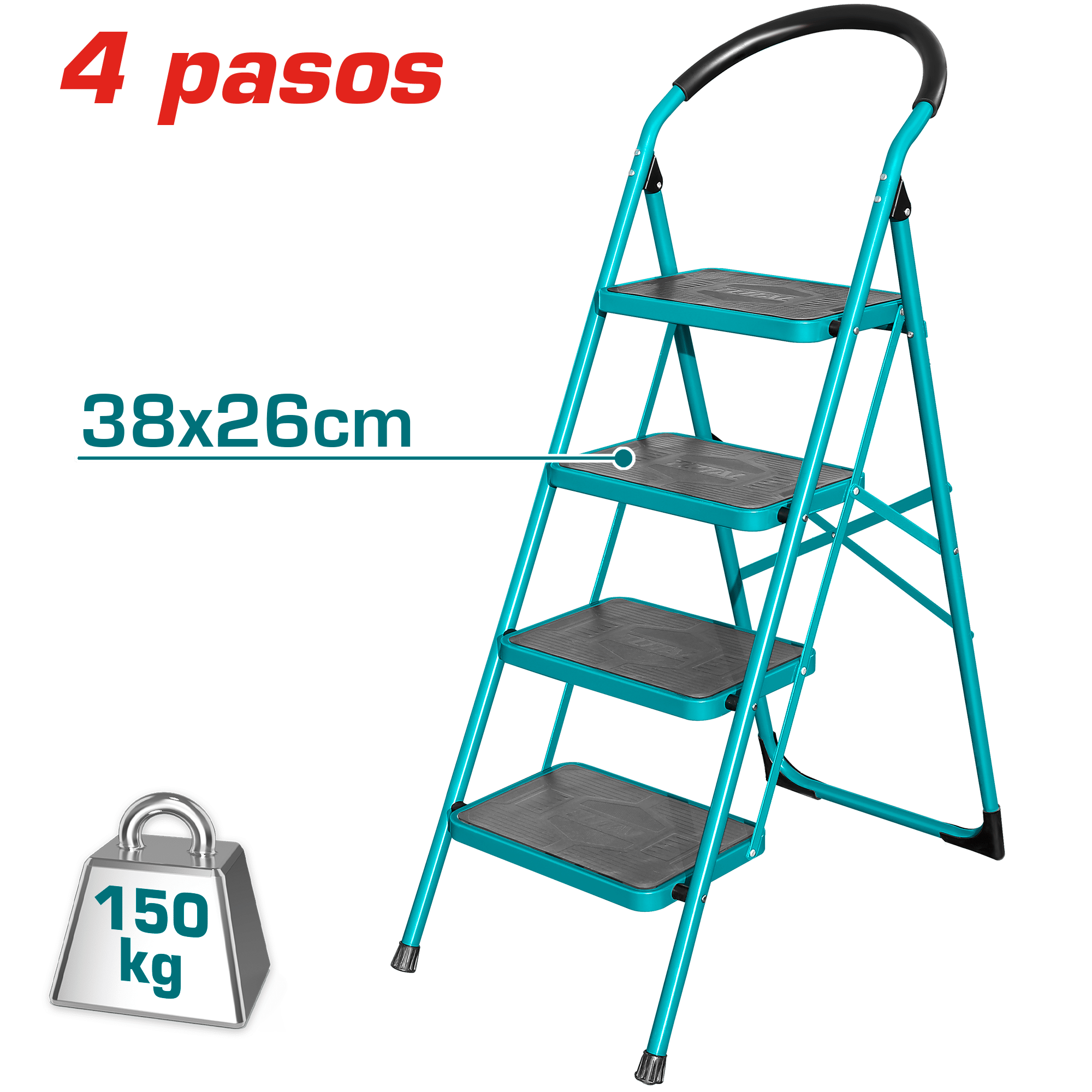 ESCALERA DE ACERO 4 PASOS 150KG PLAT.SUP: 38X26CM