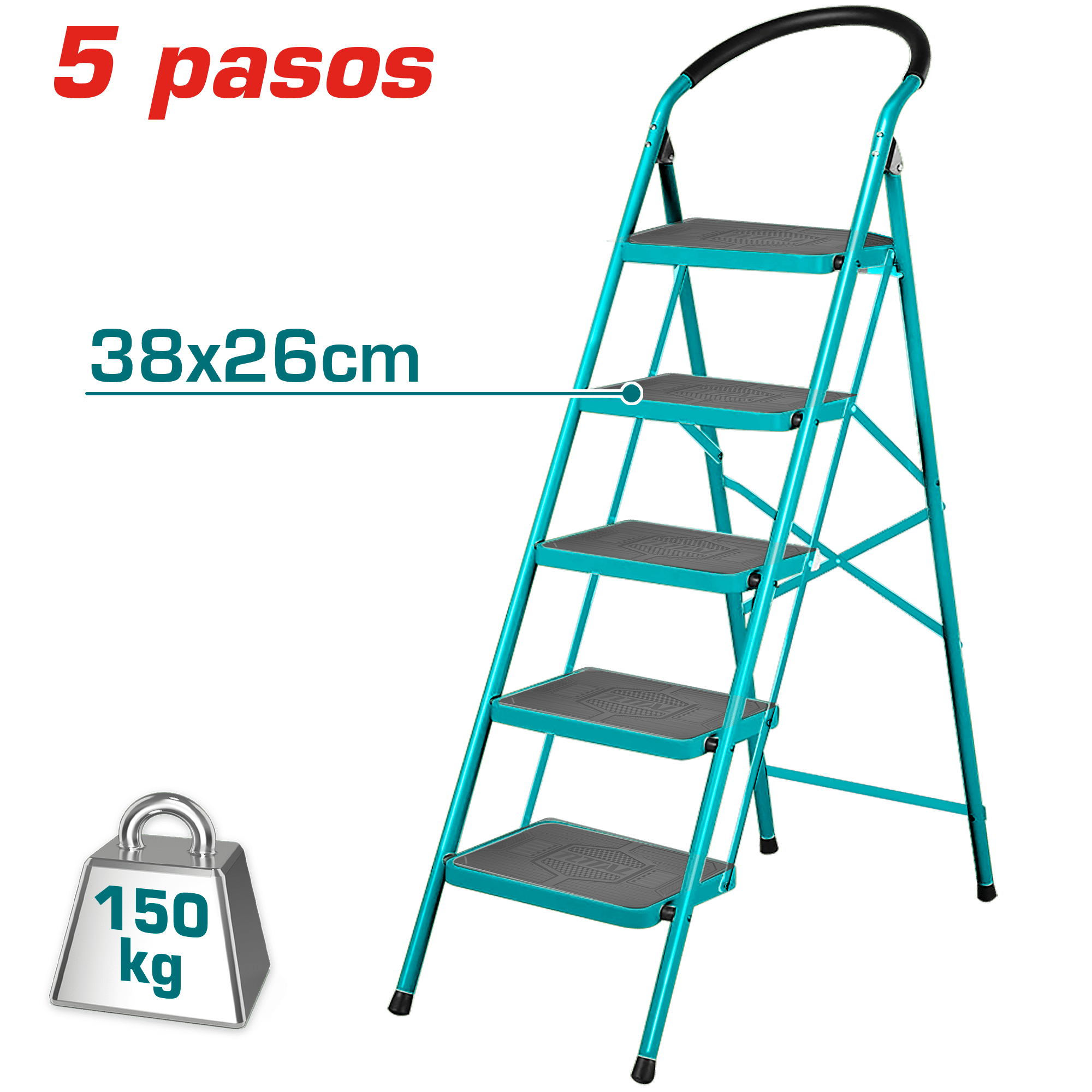 ESCALERA DE ACERO 5 PASOS 150KG PLAT.SUP: 38X26CM