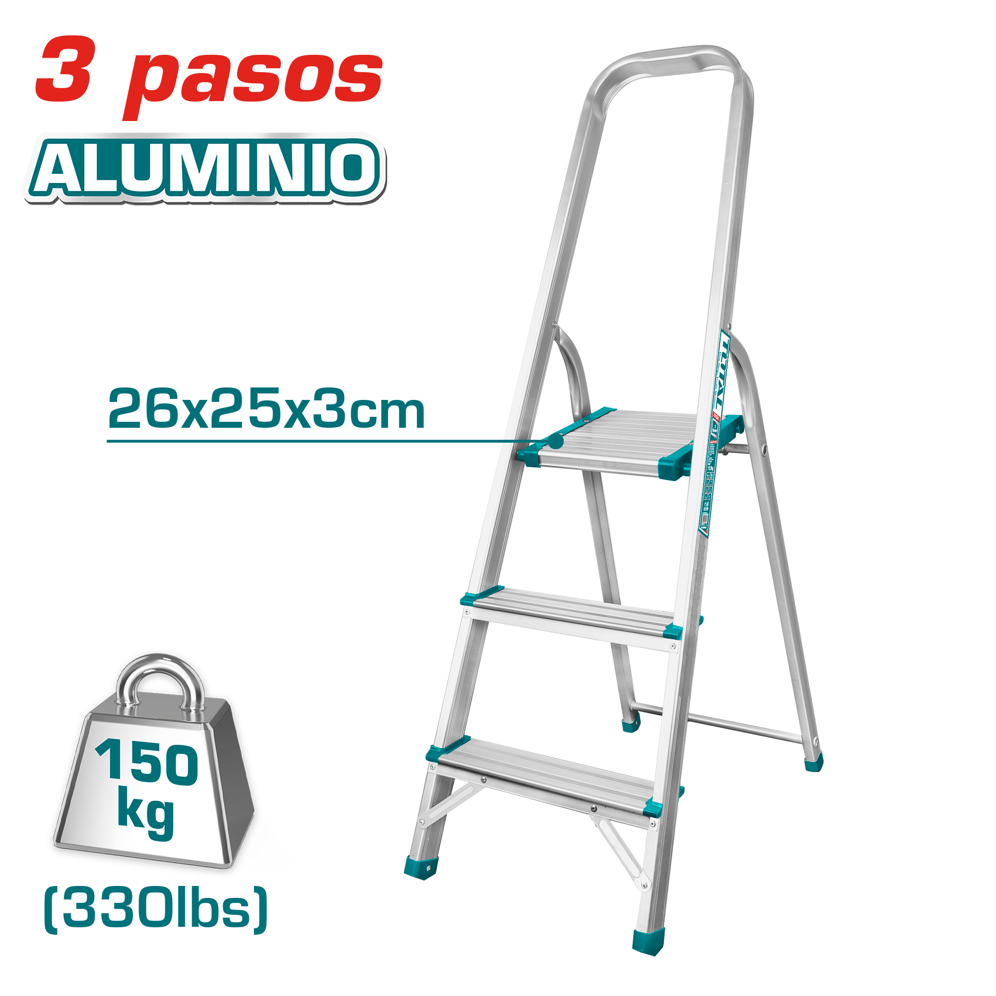 ESCALERA TIJERA ALU 3 PASOS 150KG PLAT.SUP: 26X25X3CM