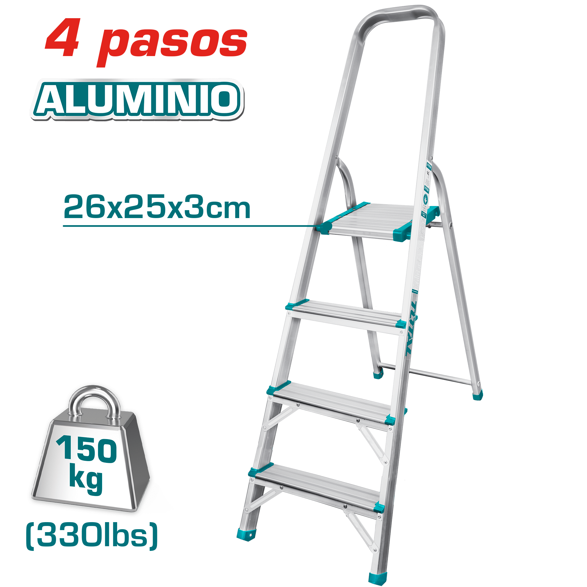 ESCALERA TIJERA ALU 4 PASOS 150KG PLAT.SUP: 26X25X3CM