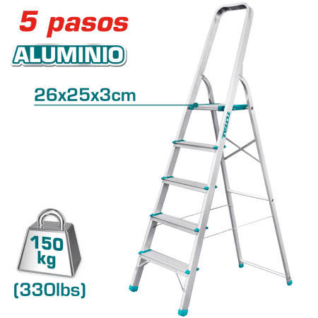 ESCALERA TIJERA ALU 5 PASOS 150KG PLAT.SUP: 26X25X3CM