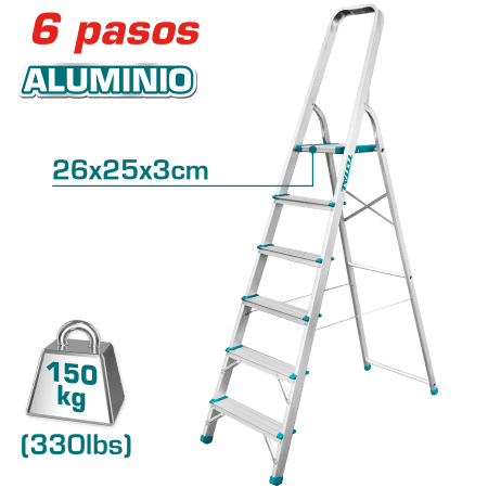ESCALERA TIJERA ALU 6 PASOS 150KG PLAT.SUP: 26X25X3CM