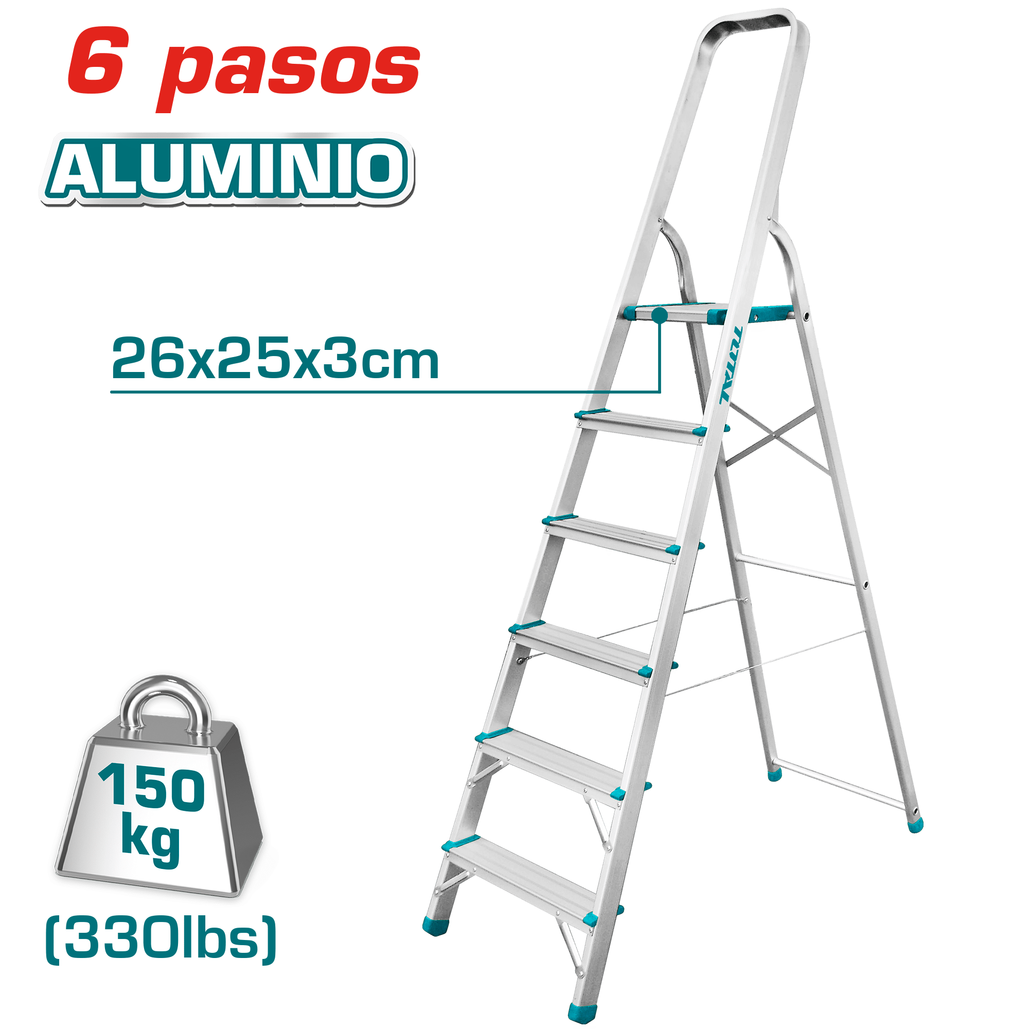 ESCALERA TIJERA ALU 6 PASOS 150KG PLAT.SUP: 26X25X3CM
