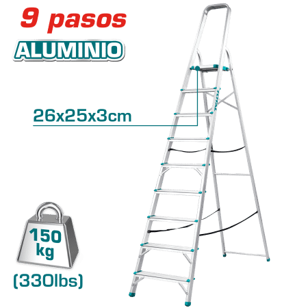ESCALERA TIJERA ALU 9 PASOS 150KG PLAT.SUP: 26X25X3CM