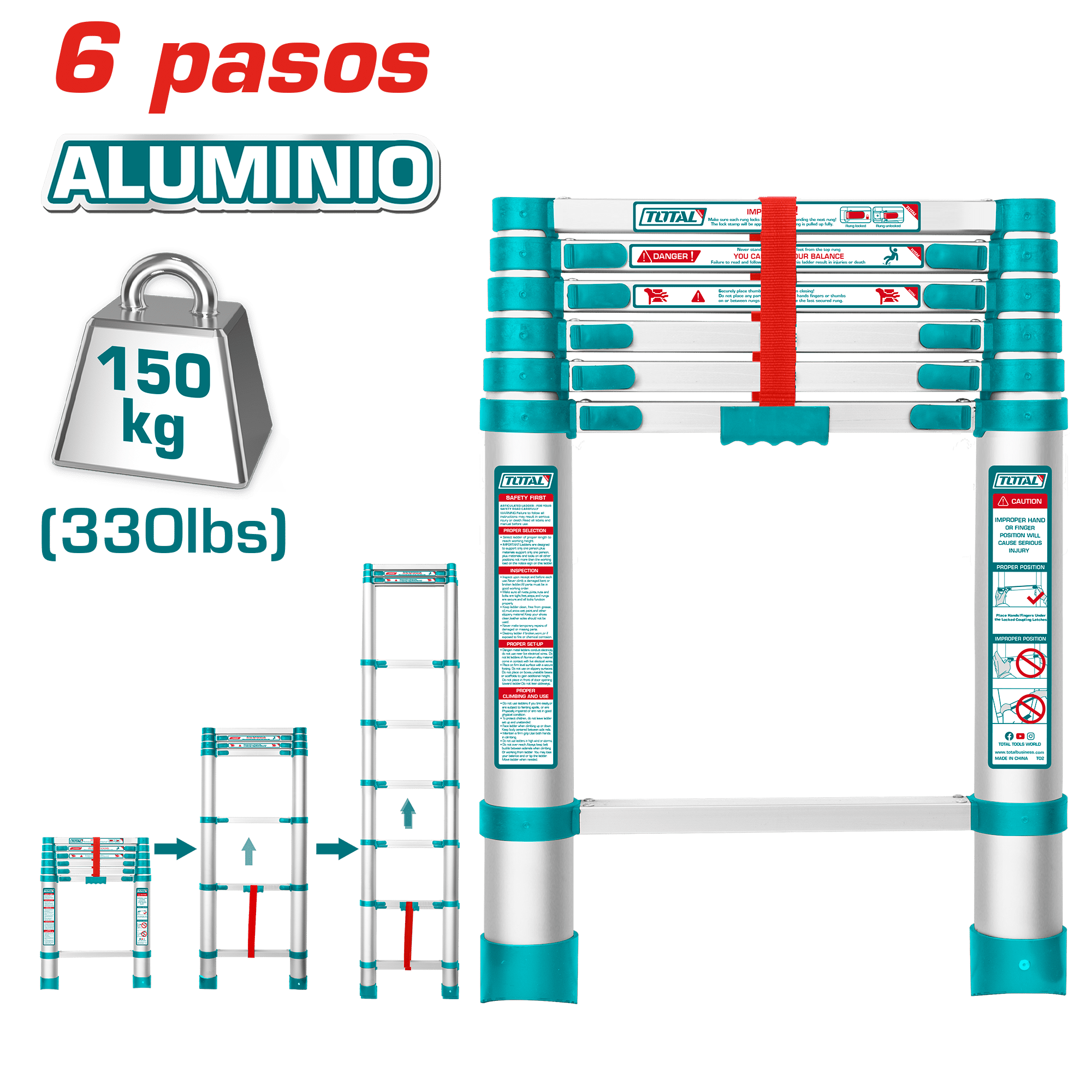 ESCALERA TELESCOPICA ALU 6 PASOS H:1980MM 150KG