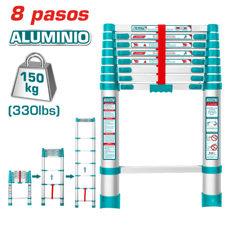 ESCALERA TELESCOPICA ALU 8 PASOS H:1980MM 150KG