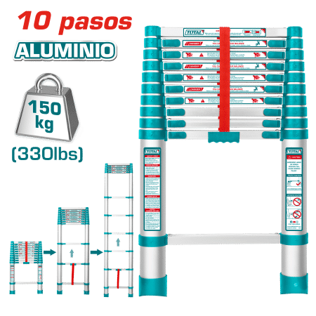 ESCALERA TELESCOPICA ALU 10 PASOS H:1980MM 150KG