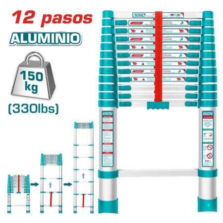 ESCALERA TELESCOPICA ALU 12 PASOS H:1980MM 150KG