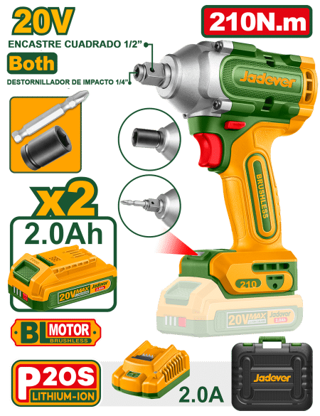 LLAVE/ATORNILLADOR DE IMPACTO BL 1/2" 20V 210NM 2X2.0AH +ACC +MALETIN