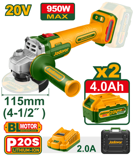 AMOLADORA 20V BL 3000-9000RPM 115MM M14 950W 2X4.0AH MALETIN