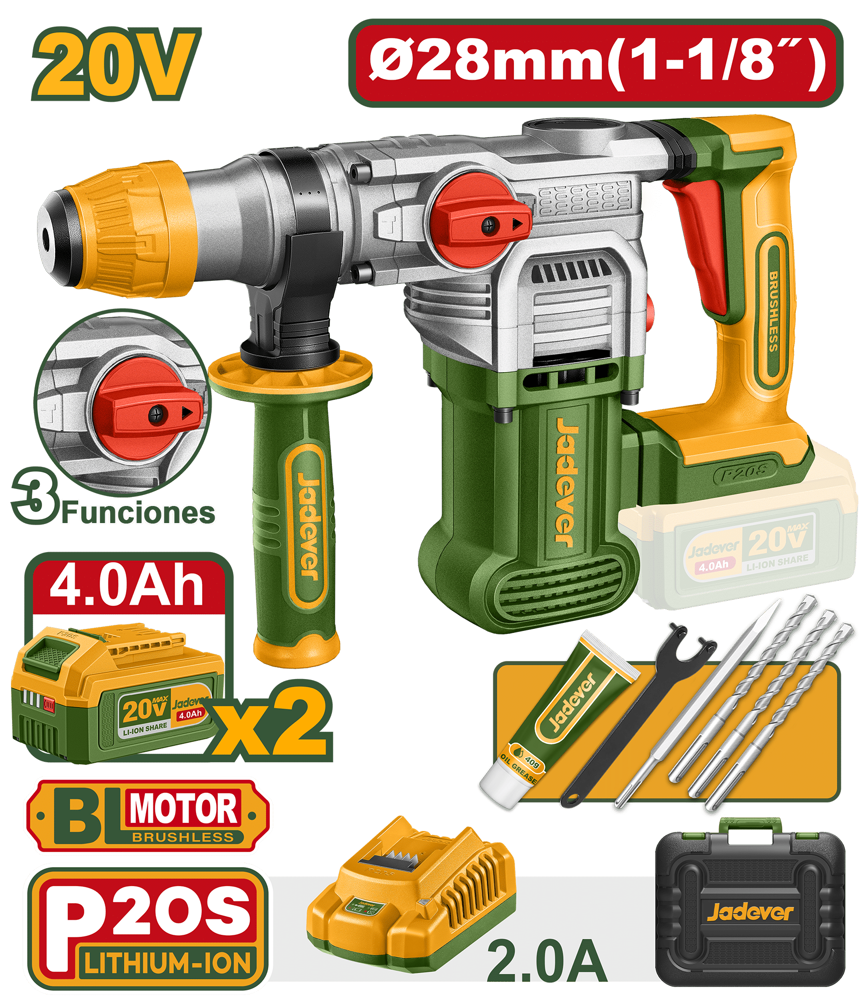 ROTOMARTILLO 28MM 20V 4.5J 0-4400BPM BRUSHLESS 2X4.0AH