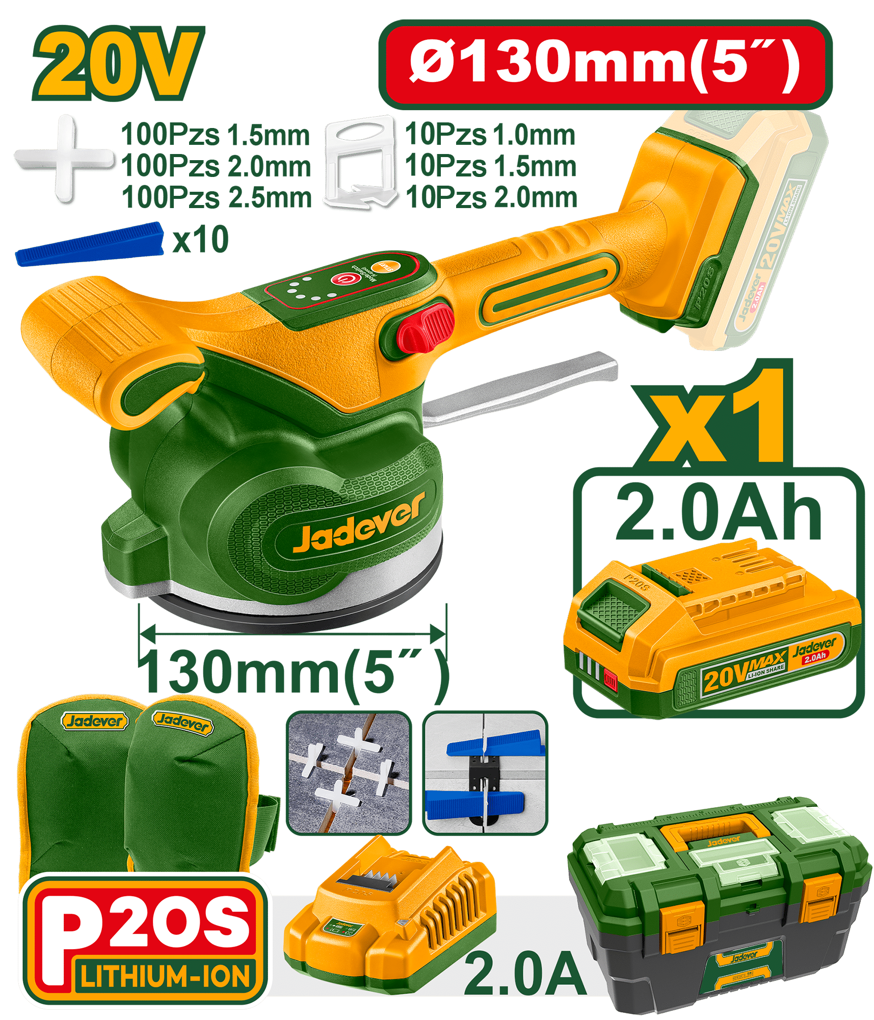 VIBRADORA BALDOSA 20V 0-10000RPM ABS:50KG D:130MM 1X2.0AH +ACC