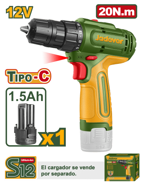 TALADRO 12V TIPO-C 20NM 0.8-10NM 1500RPM 1X1.5AH