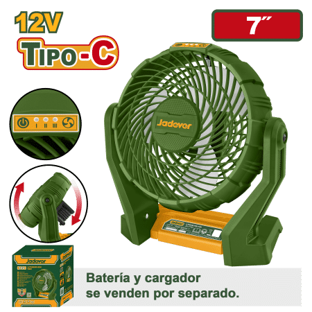 VENTILADOR 12V 7" ANGULO AJUSTABLE