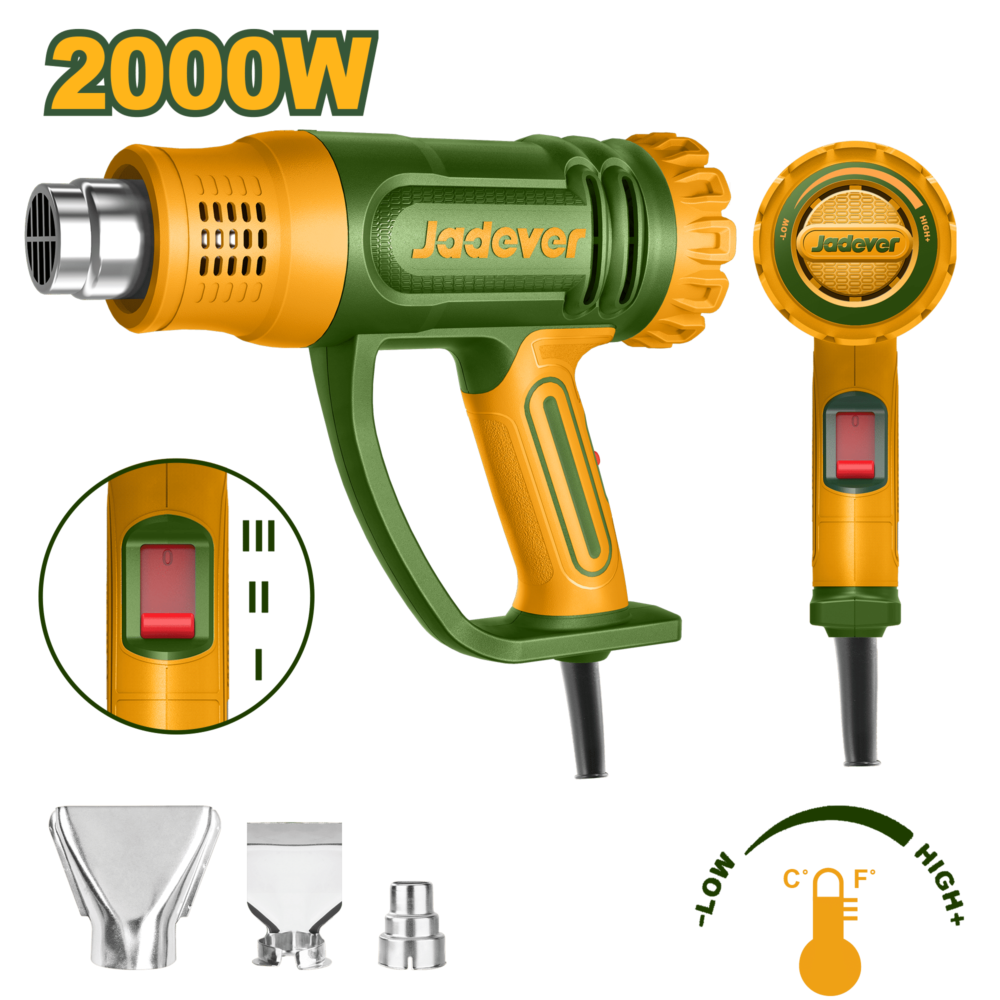 PISTOLA DE CALOR 2000W 450/300/450L/MIN  50/50-450°C/50-550°C