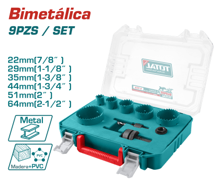 KIT SIERRAS CORONA 9PCS 22-64MM HSS M3 BI-METAL ESTUCHE PLASTICO