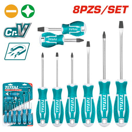 SET DESTORNILLADORES 8PCS CR.V 4XSL+4PH 38/75/100/150MM MAG.