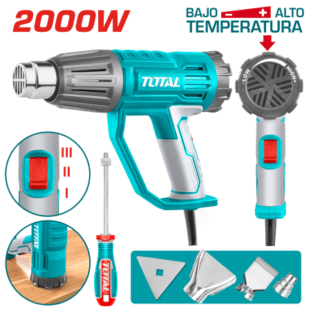 PISTOLA DE CALOR 2000W 450L/MIN 50-550C RANGO AJUSTABLE INDUSTRIAL