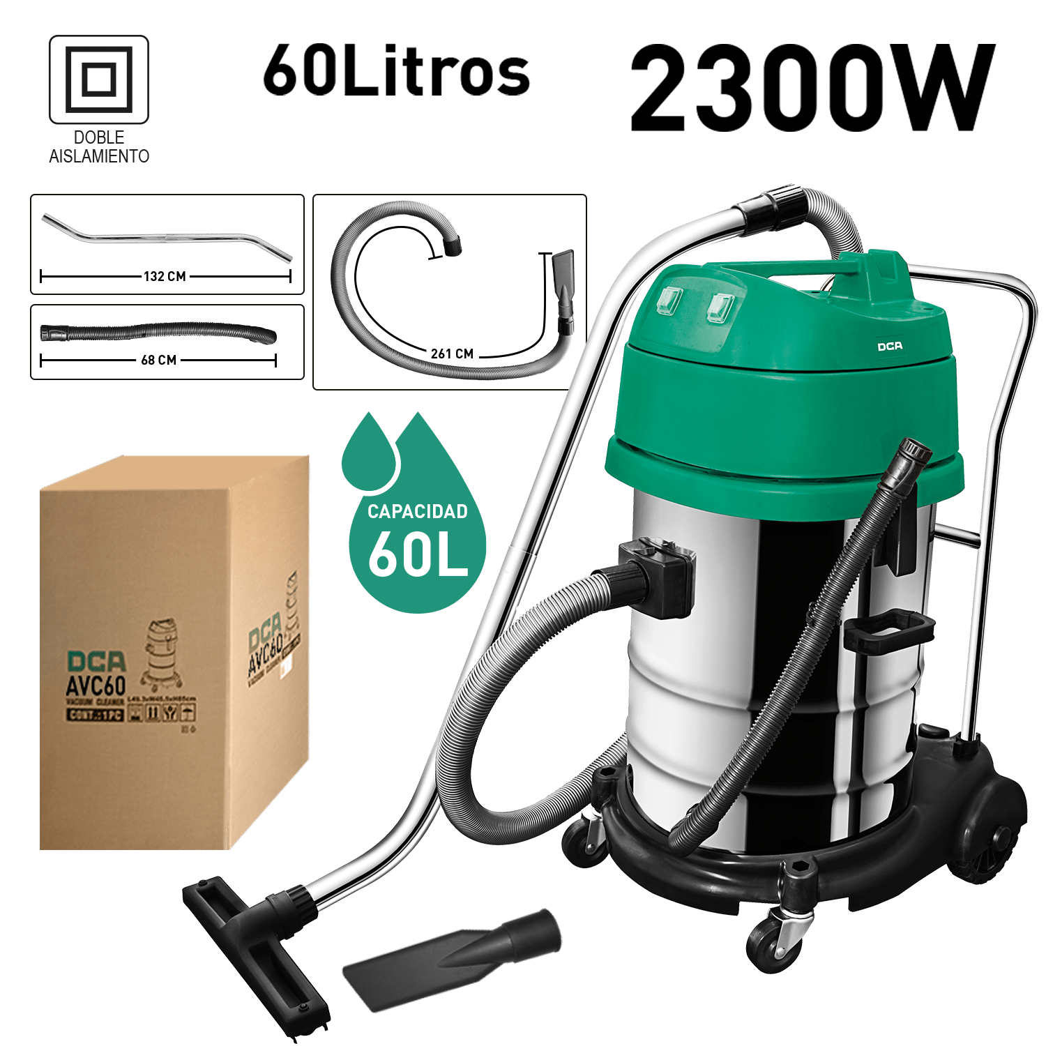 ASPIRADORA 2300W 60L HUMEDO/SECO HEPA FILTER