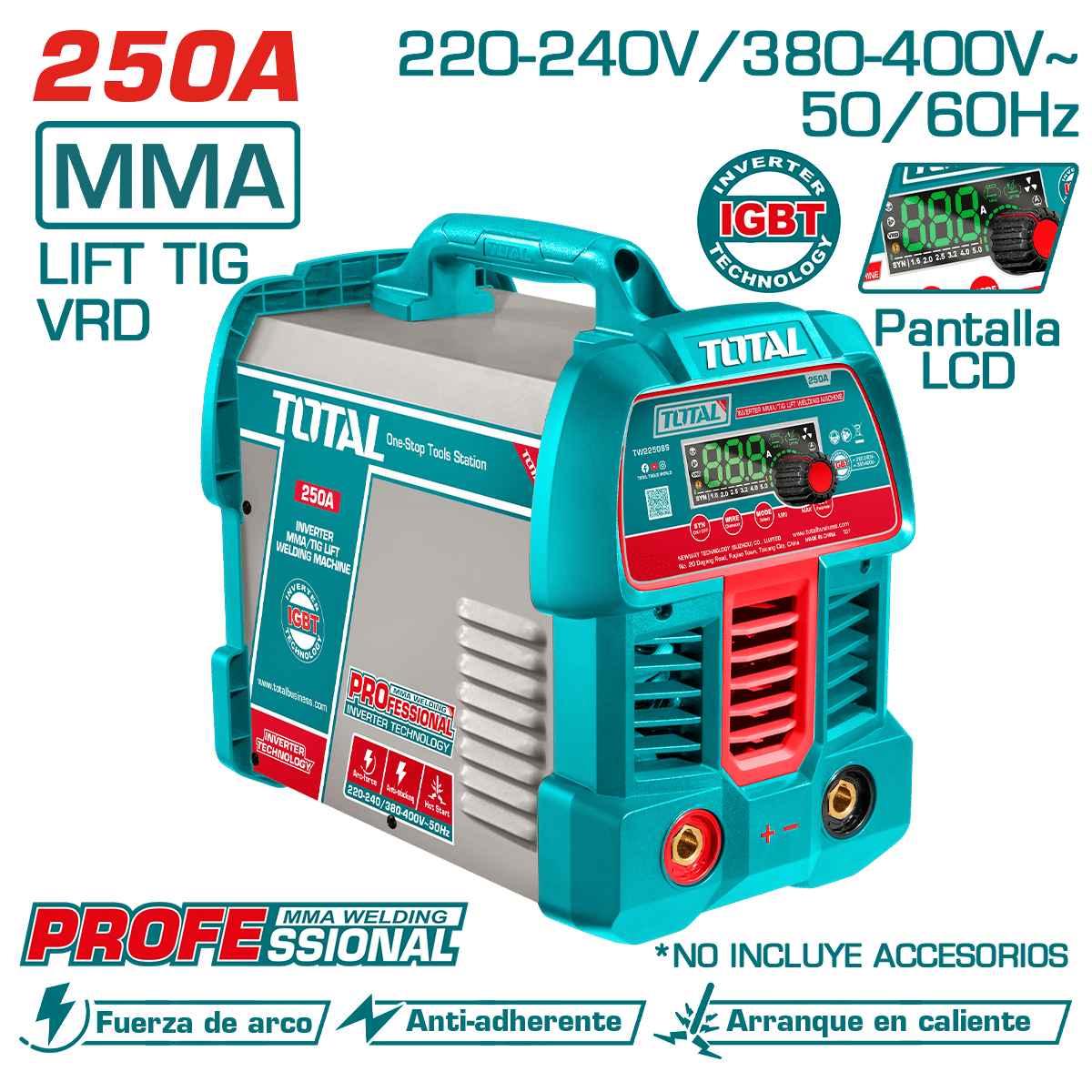 SOLDADORA INV-MMA/LIFT TIG VRD 220-240V/380-400V LCD E:1.6-5.0 250A@60% PROFESIONAL