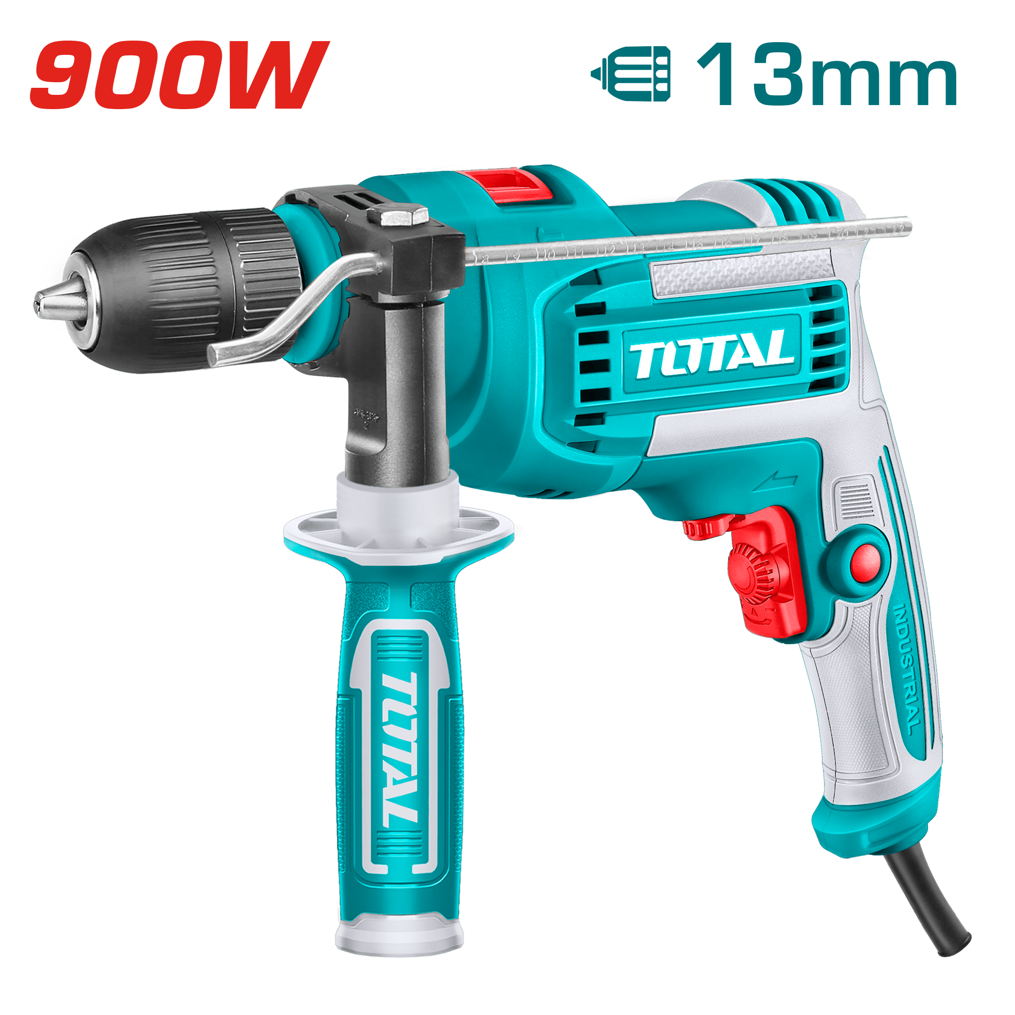 TALADRO PERCUTOR 900W 13MM 0-2800RPM VEL. VARIABLE CHUCK C/LLAVE INDUSTRIAL