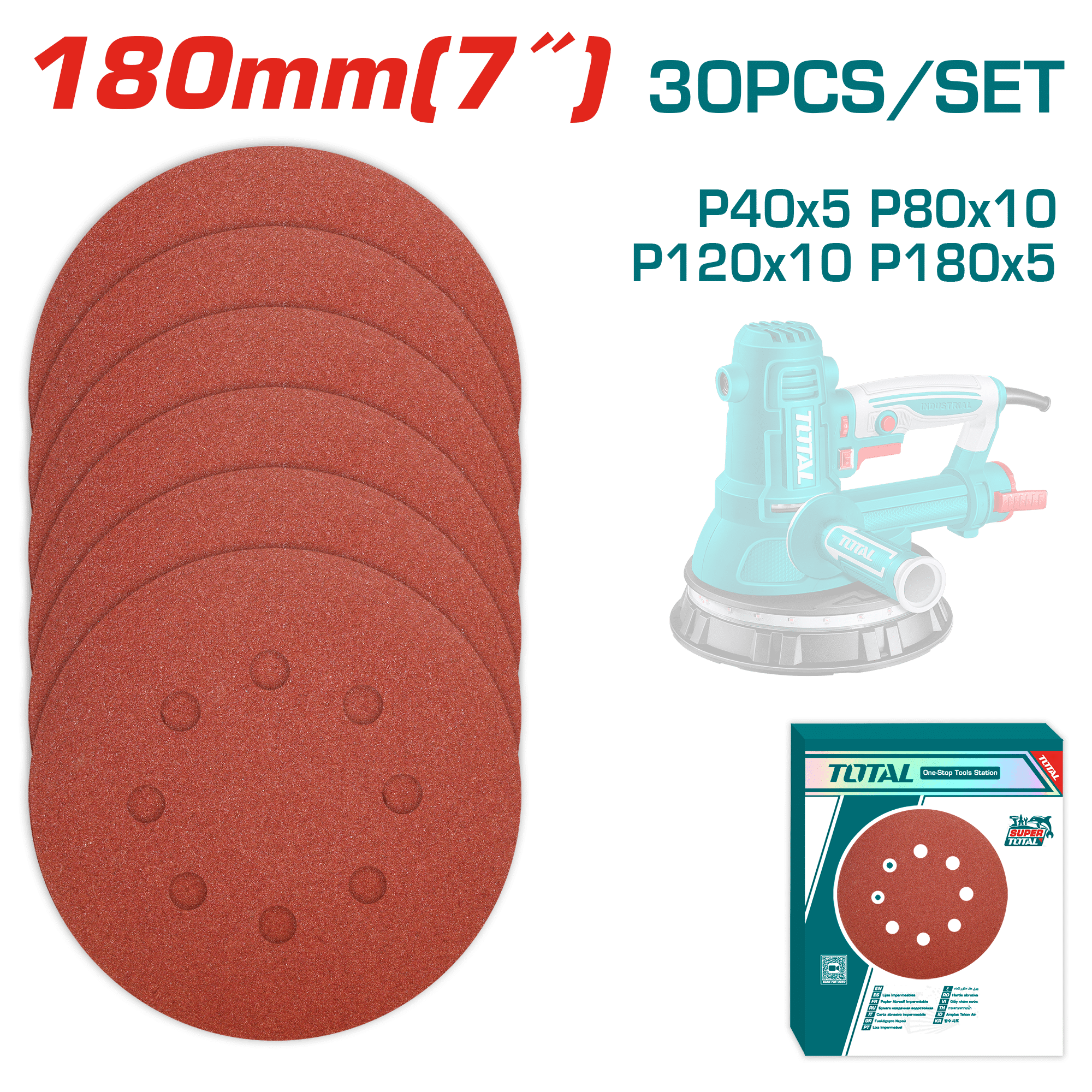 SET LIJAS CIRCULARES 180MM(7'') 30PCS P/LIJADORA DRYWALL