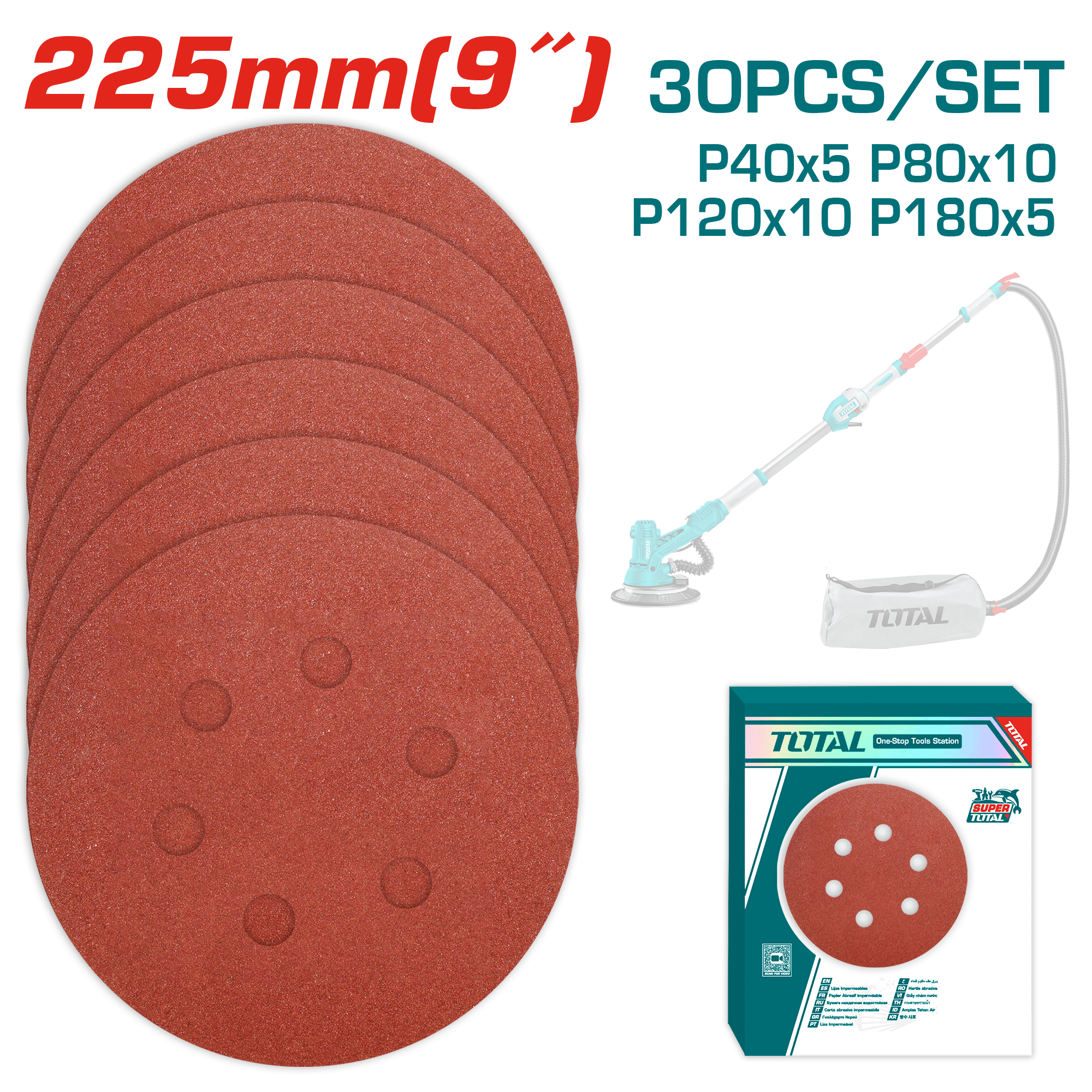 SET LIJAS CIRCULARES 225MM(9'') 30PCS P/LIJADORA DRYWALL