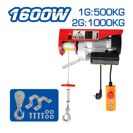 TECLE ELECTRICO 1600W 1G:500KG / 2G:1000KG E:6-12M V:4-8M/MIN