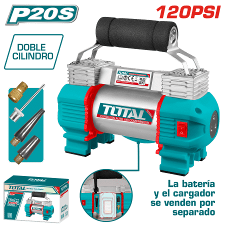 MINI COMPRESORA P/AUTO 20V DOBLE CILINDRO 120PSI 45L/MIN LED INDUSTRIAL