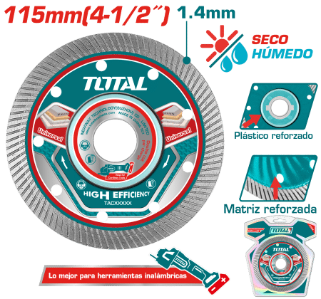 DISCO DIAMANTADO 115MM(4.5'') 1.4MM ULTRA DELGADO HUM/SEC INDUSTRIAL