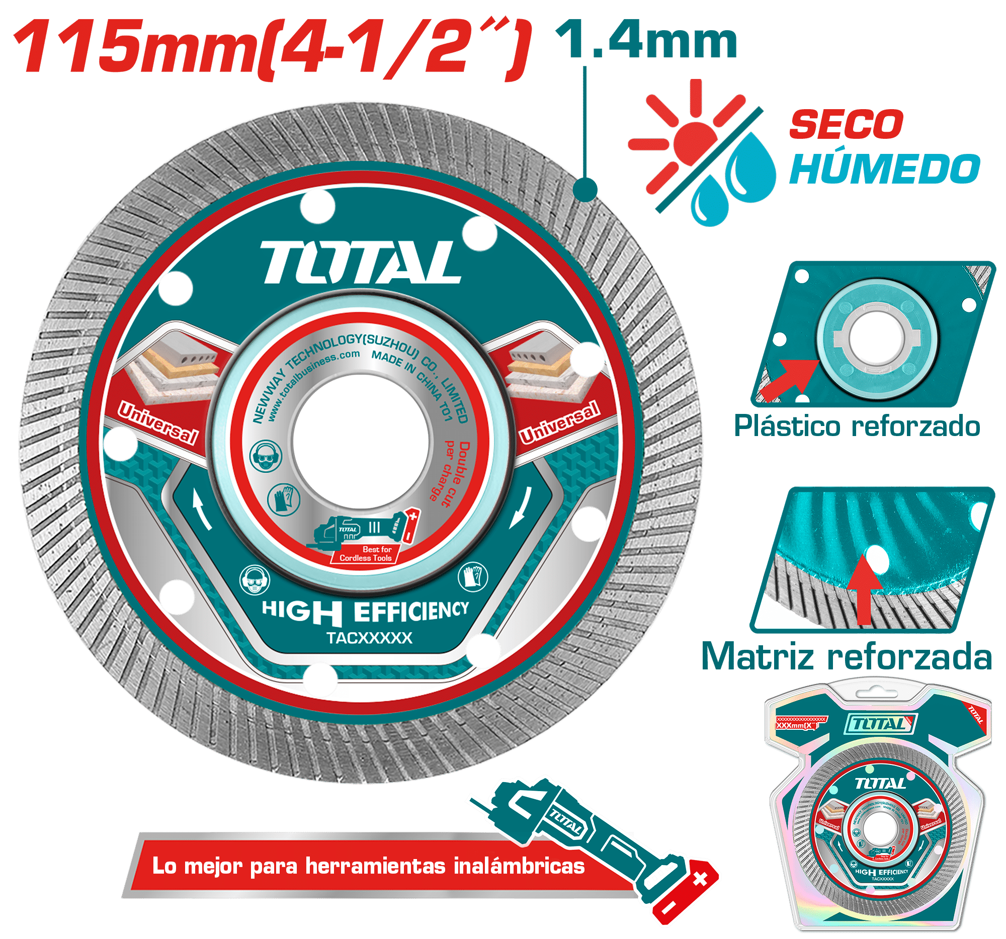 DISCO DIAMANTADO 115MM(4.5'') 1.4MM ULTRA DELGADO HUM/SEC INDUSTRIAL