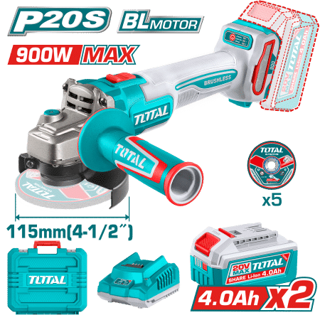 AMOLADORA 20V BRUSHLESS 3000-9000RPM 115MM M14 900W 2X4.0AH DISCO X5 INDUSTRIAL