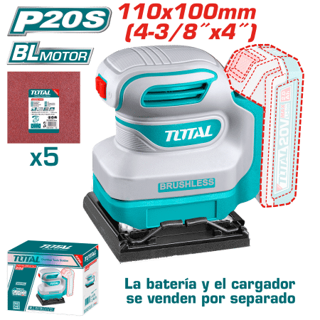 LIJADORA ORBITAL 20V BRUSHLESS 12000RPM 110X100MM + ACC INDUSTRIAL