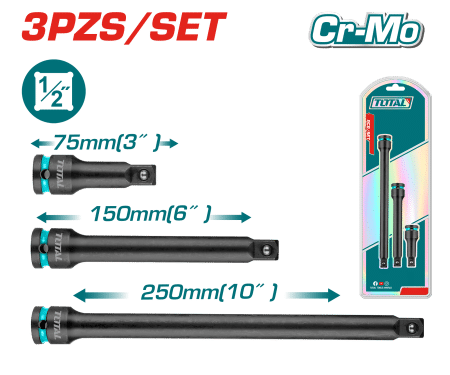 SET EXTENSIONES 1/2'' DR 75/150/250MM CR-MO 3PCS INDUSTRIAL